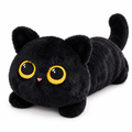Big black lying cat plush with golden eyes on a white background