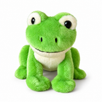 Small green frog shoulder plush on a white background
