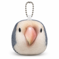 White lovebird plush bird head keychain with a peach-pink beak on a white background