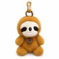 Fluffy sloth mini plush keychain on a white background