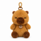 Fluffy capybara mini plush keychain on a white background