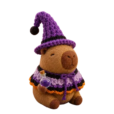 Wizz, the Happy Capy Halloween witch friend