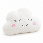 White cloud plush pillow with a sleepy face on a white background