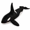 Black and white orca plush on a white background