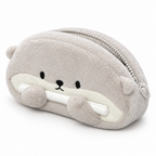 Light gray otter plush pencil case with little paws on its chest on a white background