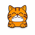 Smiling orange tabby cat enamel pin peeking over an edge, on a white background