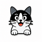 Black and white tuxedo cat enamel pin peeking over an edge, on a white background