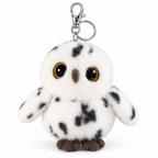 White spotted snowy owl plush keychain on a white background