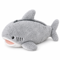 Light gray plush shark pencil case on a white background
