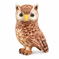 Realistic brown owl plush with ear tufts on a white background