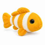 Orange and white striped clownfish plush on a white background