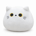 Round white cat plush with whiskers on a white background