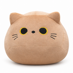 Round light brown cat plush with whiskers on a white background