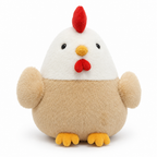 Round white and beige hen plush on a white background