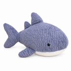 Periwinkle shark plush pillow on a white background