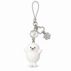 White seal pup phone strap charm with a cord loop on a white background
