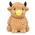 Tan shaggy highland cow squishy on a white background