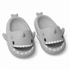 Gray shark slide sandals on a white background