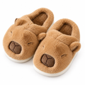 Brown capybara plush slippers on a white background