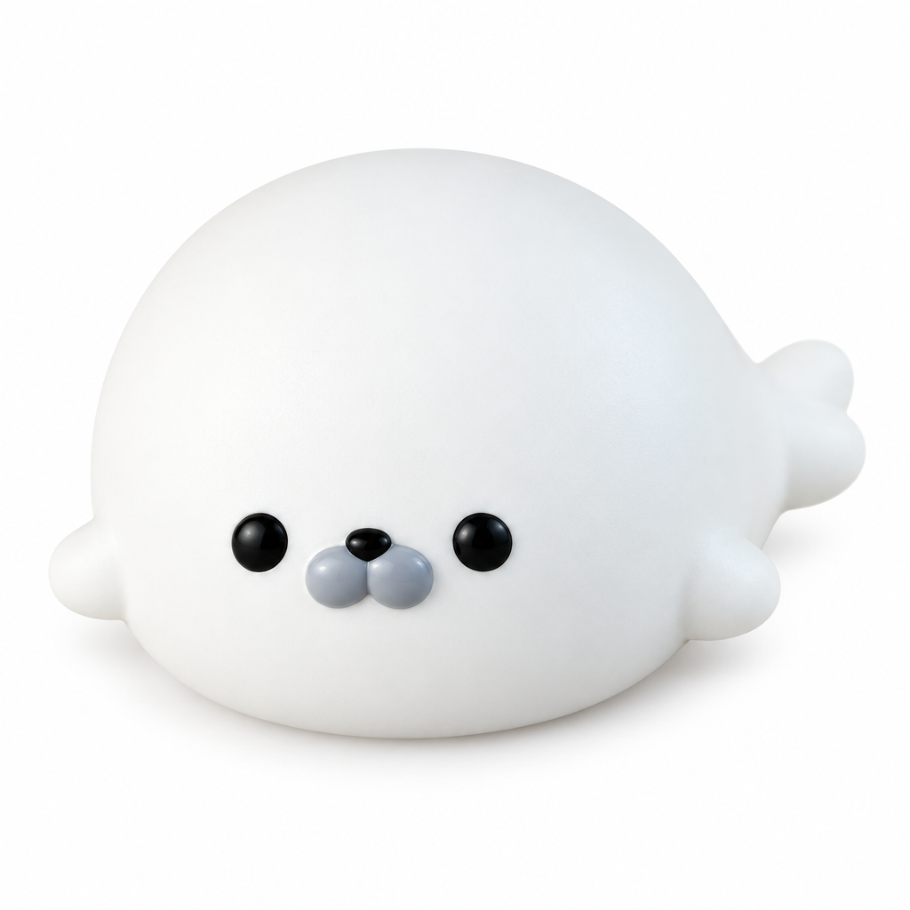 White seal squishy with a gray muzzle on a white background