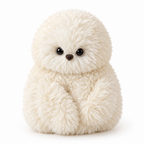 Fluffy cream-white talking owl plush on a white background