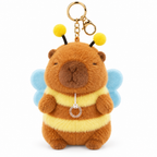 Capybara keychain dressed as a bee on a white background