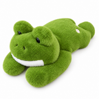 Green long-arm weighted frog plush pillow on a white background