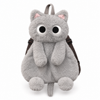 Gray plush cat backpack on a white background