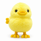 Fluffy yellow wind-up duckling toy on a white background